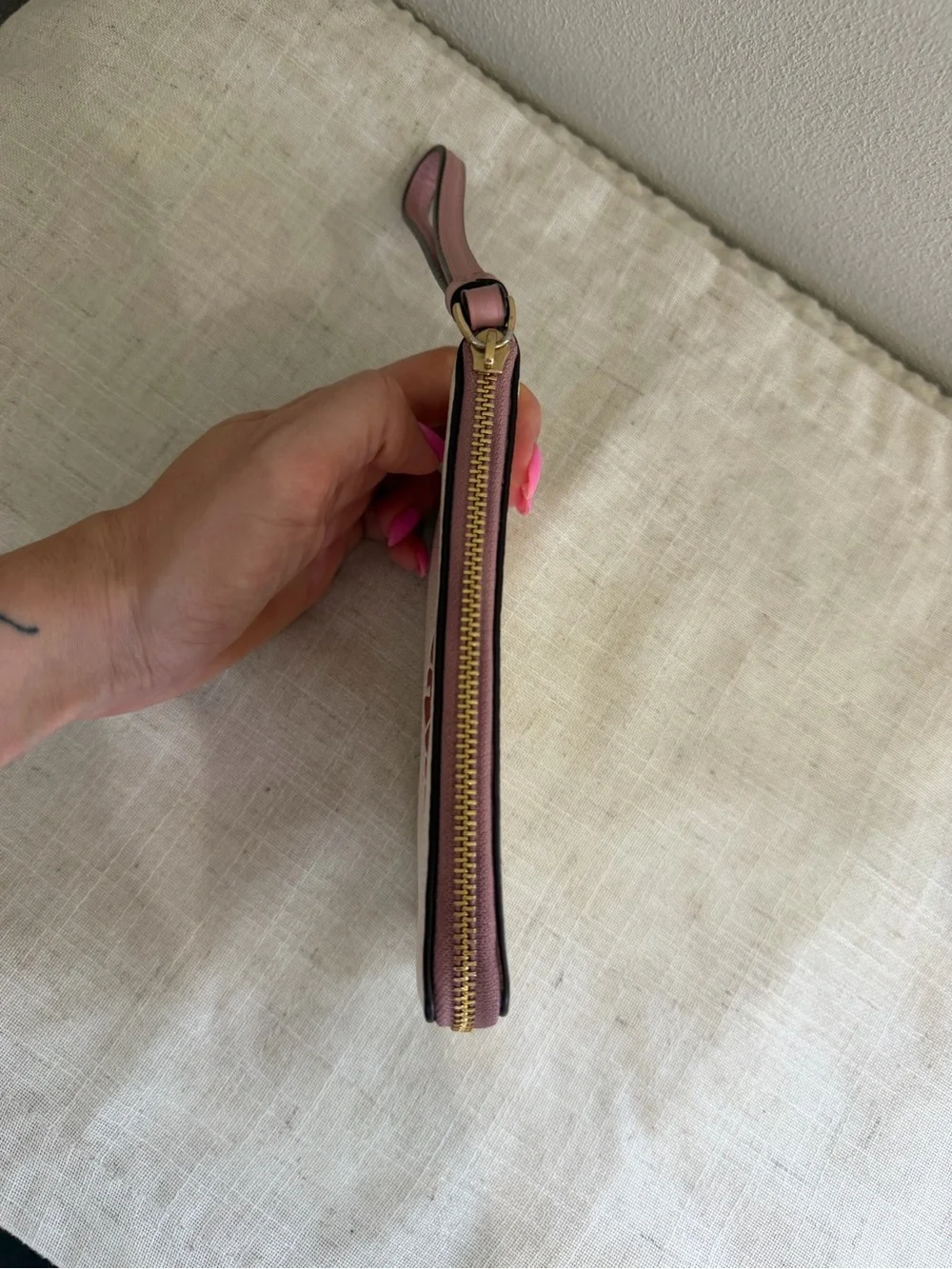 Coach Stripe Heart Motif Corner Wristlet